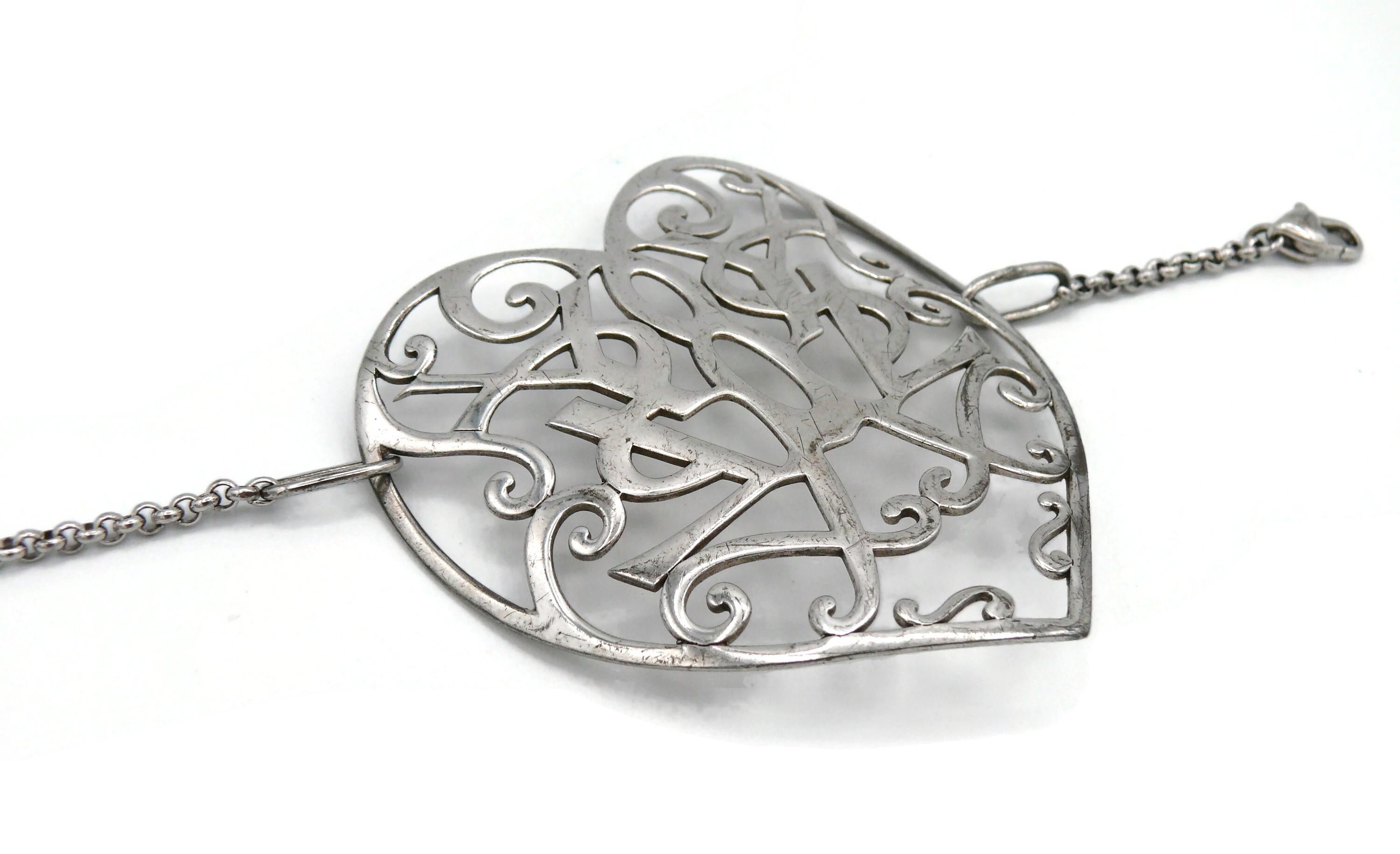 YVES SAINT LAURENT (Attbituted To) Pulsera corazón de plata de ley en venta 3
