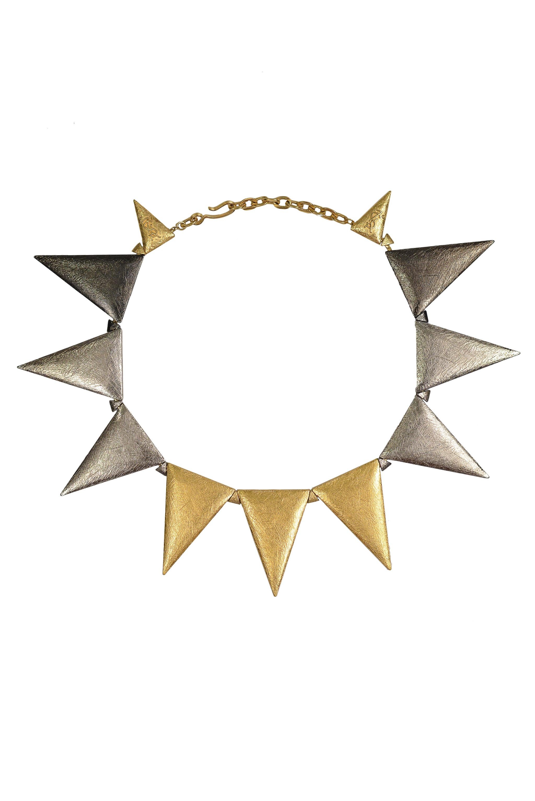 Yves Saint Laurent Ysl Tri-Tone Metal Spike Necklace 1980S In Excellent Condition For Sale In Los Angeles, CA
