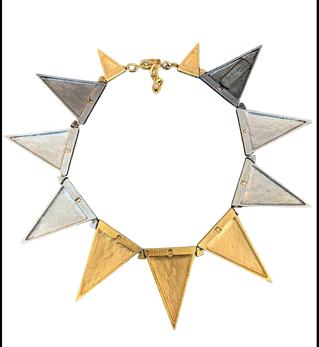 Women's Yves Saint Laurent Ysl Tri-Tone Metal Spike Necklace 1980S For Sale