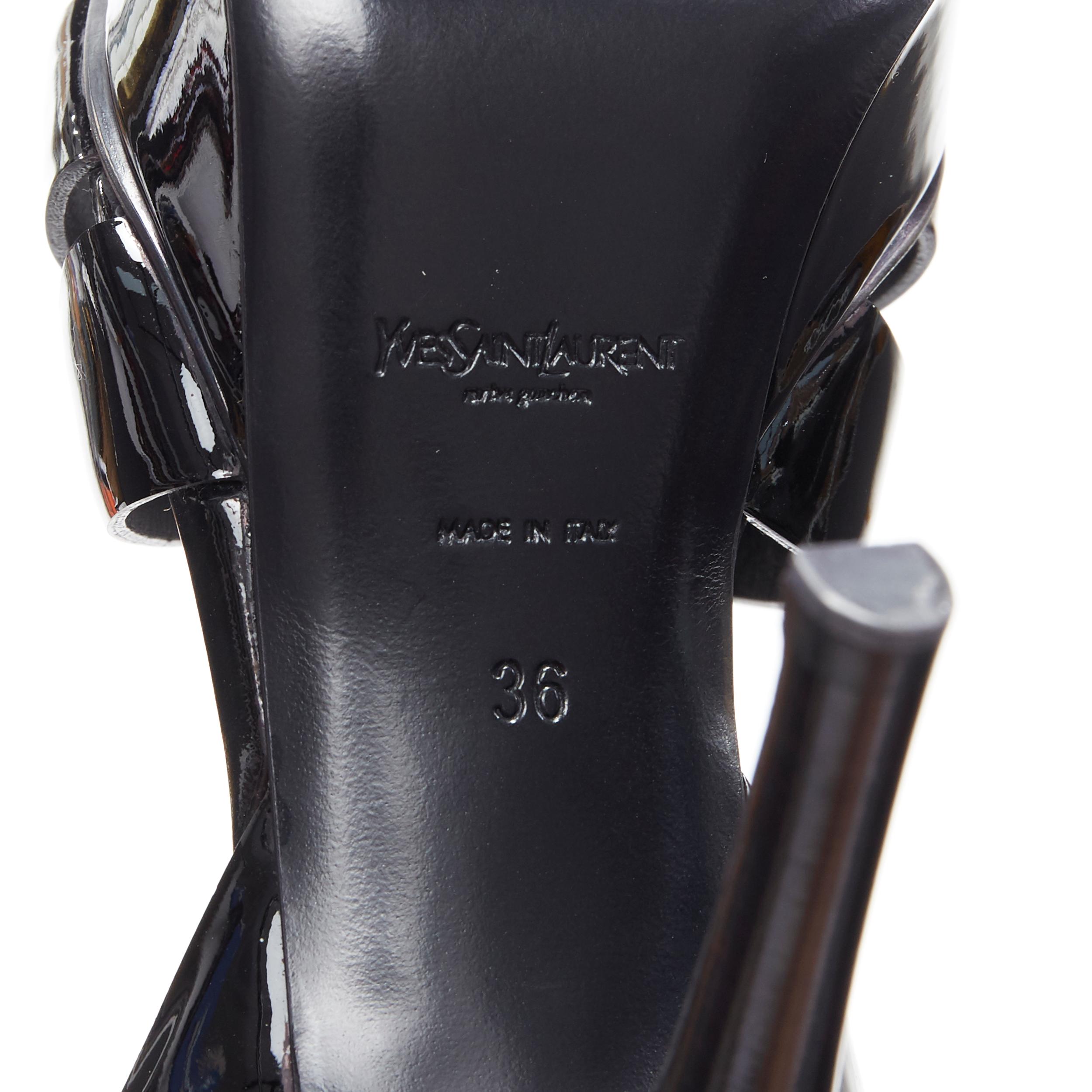 YVES SAINT LAURENT YSL Tribute 75 black patent T-strap platform sandals EU36 5