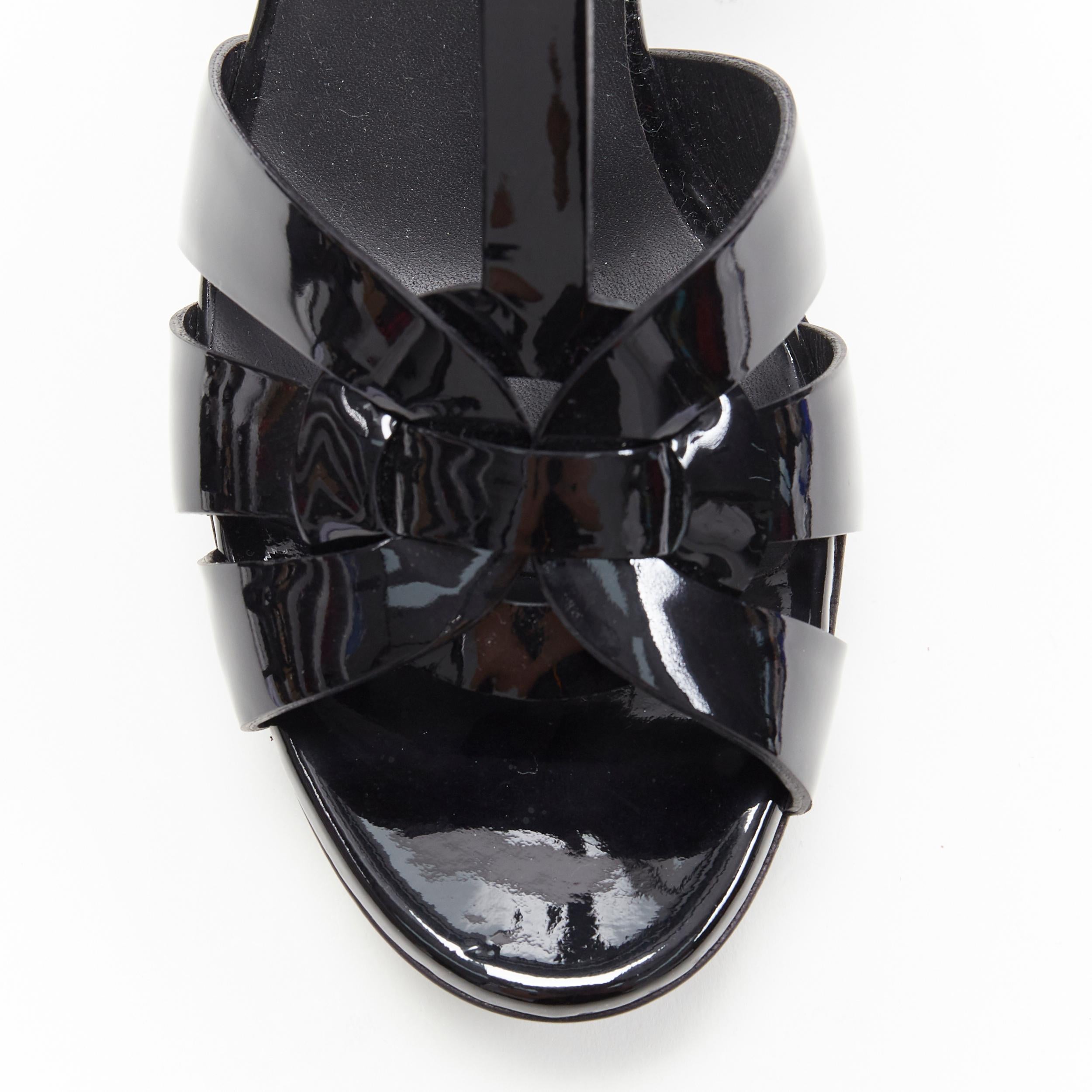 Black YVES SAINT LAURENT YSL Tribute 75 black patent T-strap platform sandals EU36