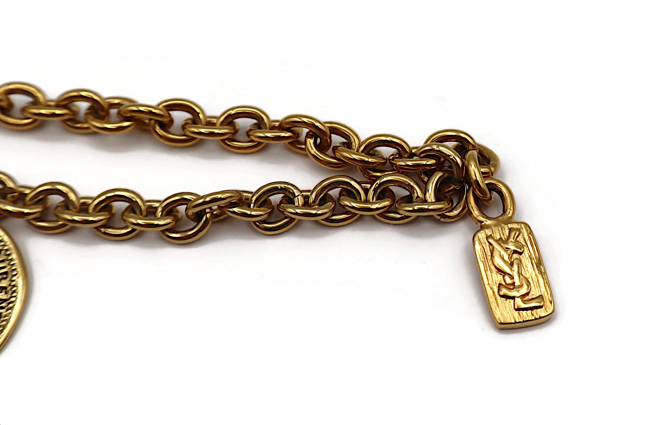 Yves Saint Laurent YSL Collana a due strati con medaglione etnico azteco a forma di disco in vendita 7