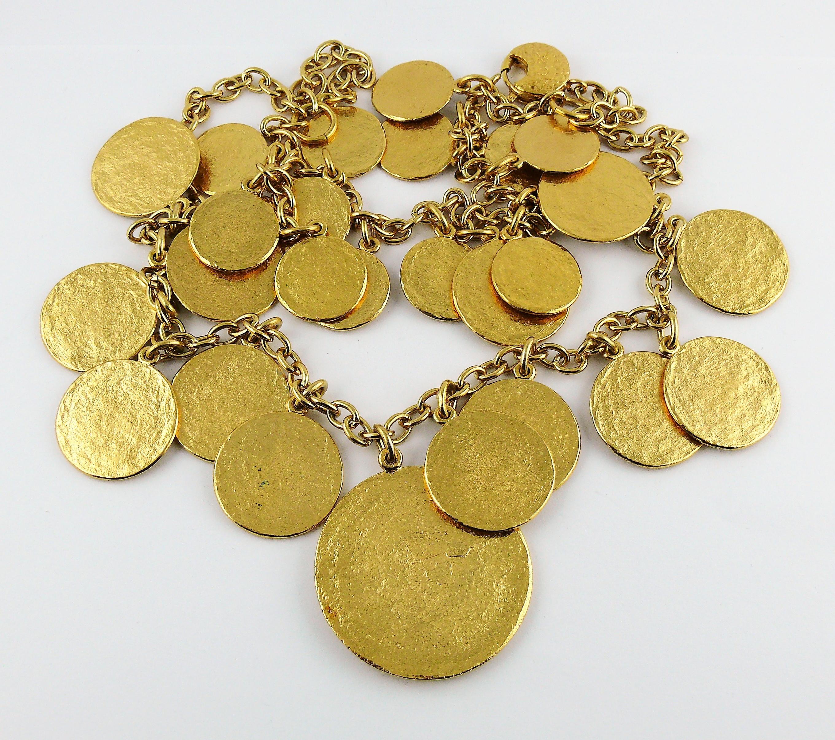 Yves Saint Laurent YSL Two Tiered Ethnic Aztec Disc Medallion Charm Necklace 4