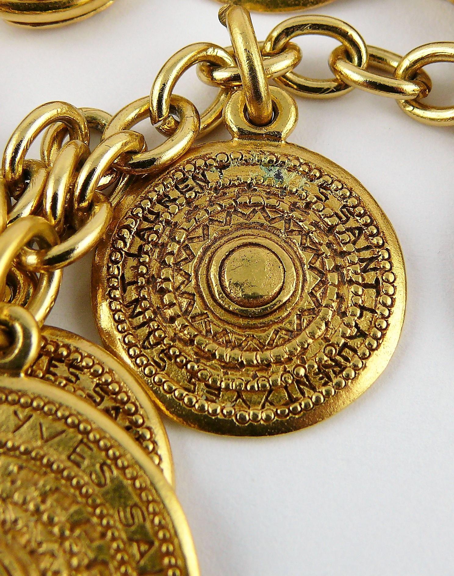 Yves Saint Laurent YSL Two Tiered Ethnic Aztec Disc Medallion Charm Necklace 6