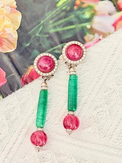 Yves Saint Laurent YSL Vintage 1960s Rare Gripoix Ruby Emerald Red Drop Earrings