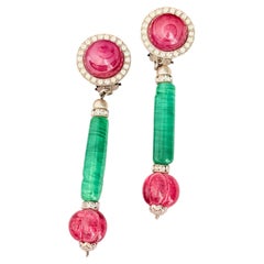 Yves Saint Laurent YSL Vintage 1960s Rare Gripoix Ruby Emerald Red Drop Earrings