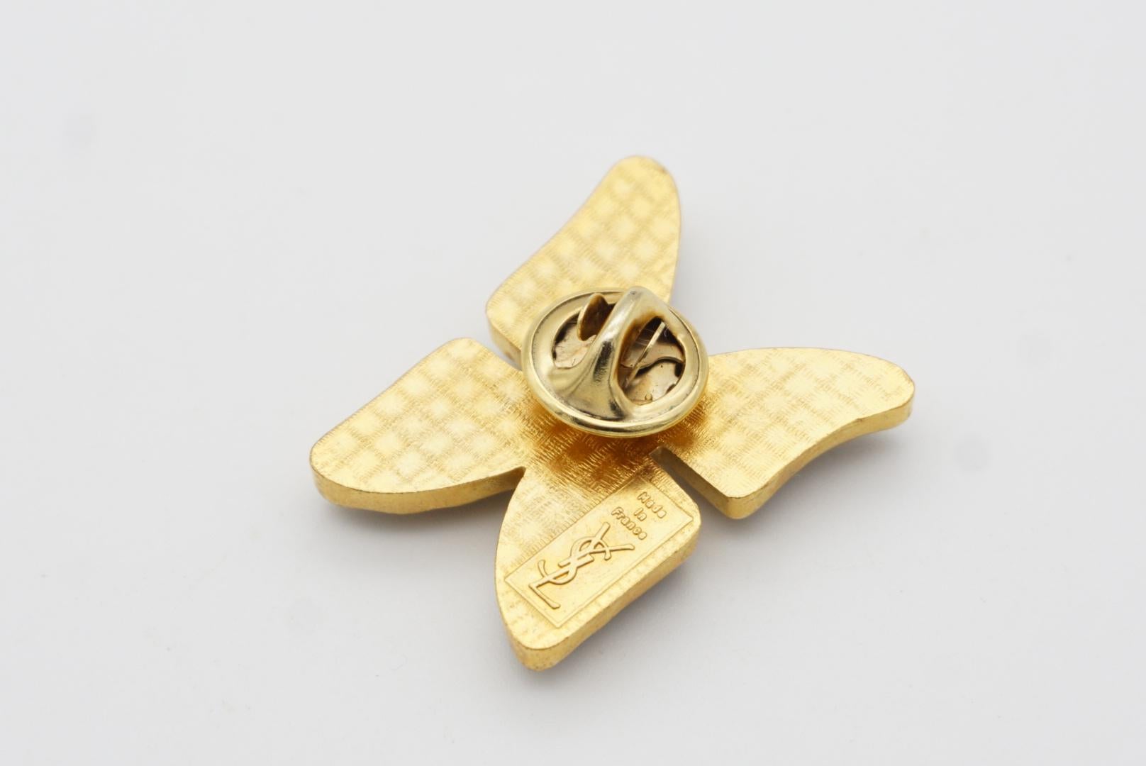 Yves Saint Laurent YSL Vintage 1980 Vivid Butterfly Glow Lila Gold Brosche Pin im Angebot 5