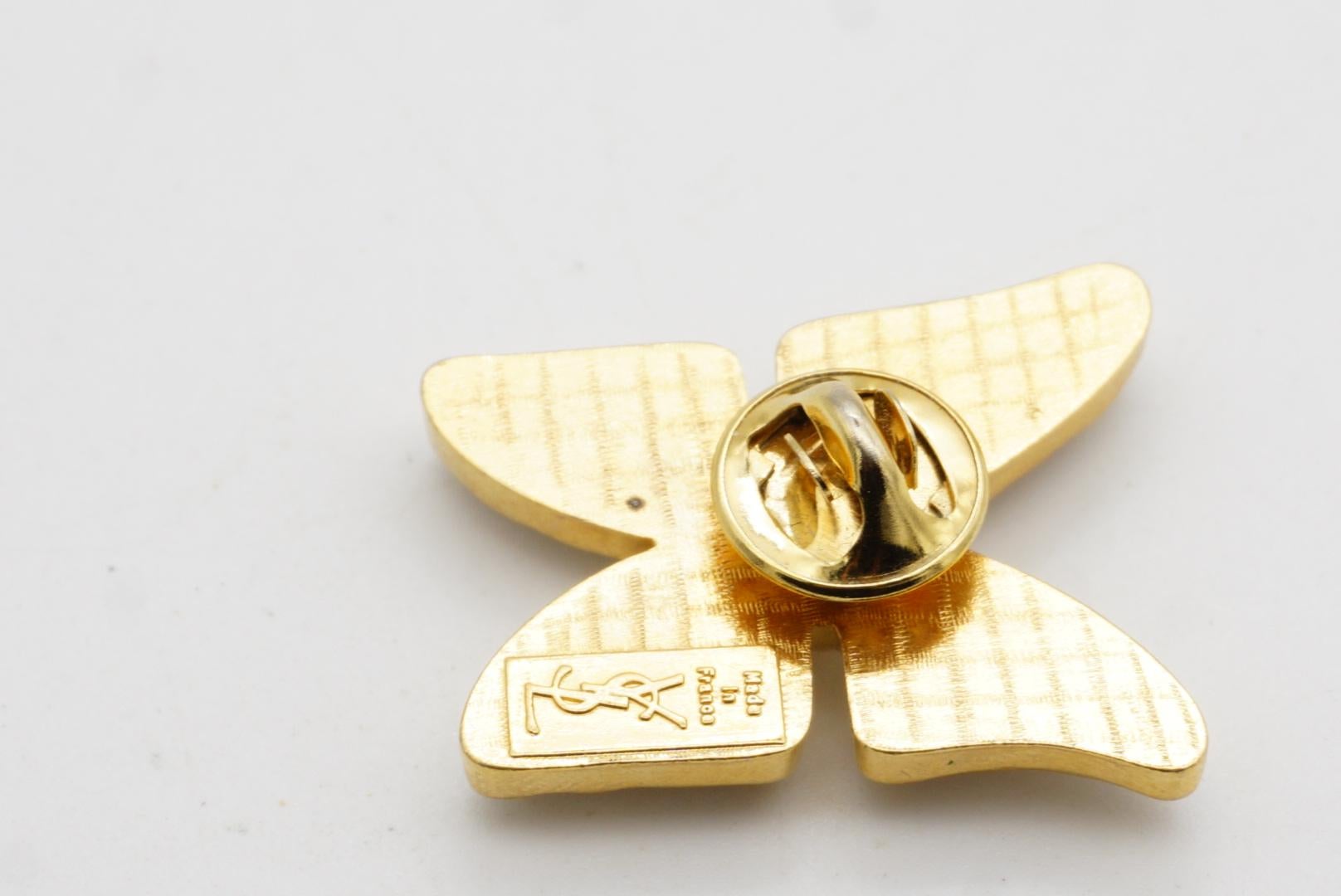 Yves Saint Laurent YSL Alfiler broche oro púrpura brillo mariposa vintage 1980 vivo en venta 5
