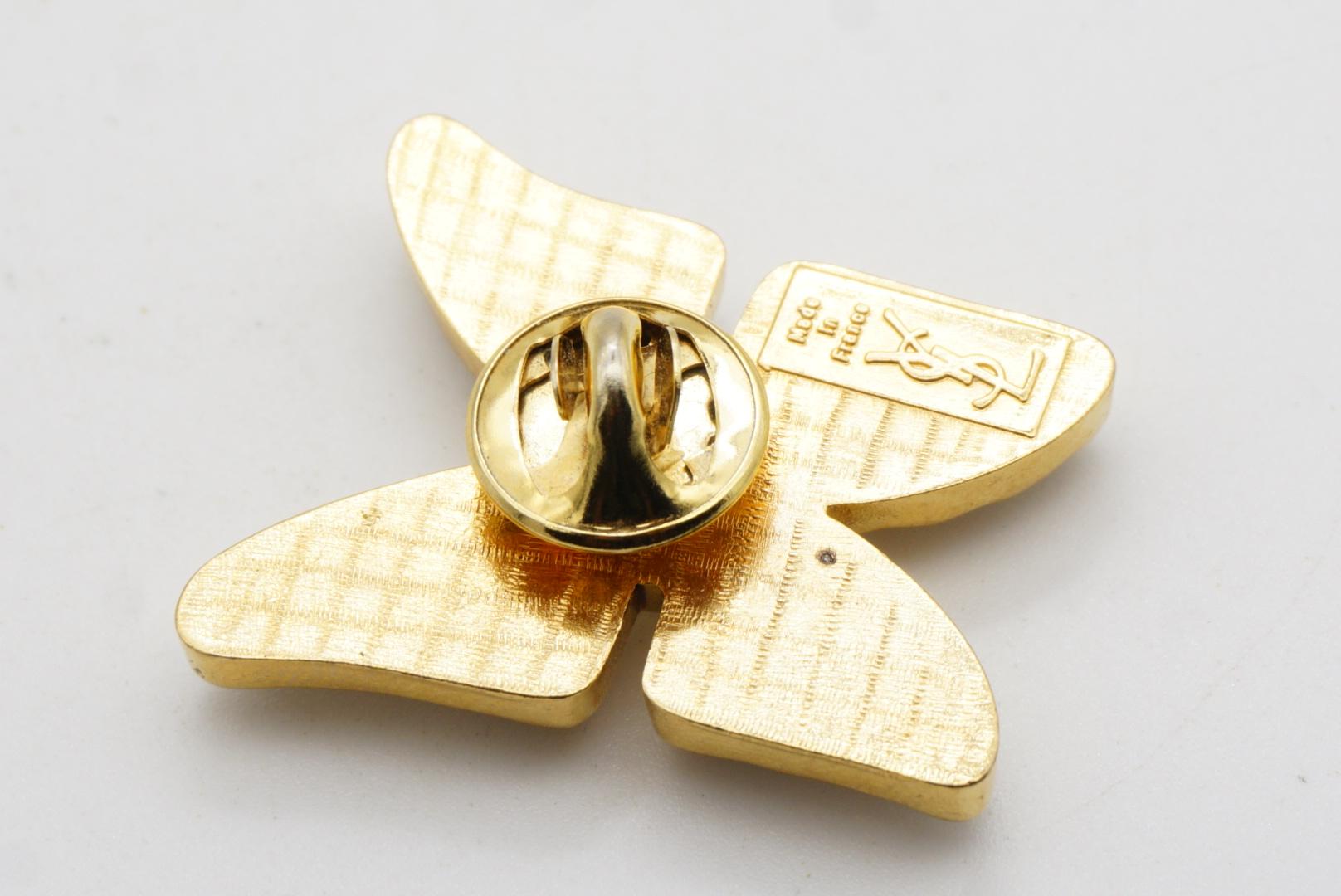 Yves Saint Laurent YSL Alfiler broche oro púrpura brillo mariposa vintage 1980 vivo en venta 6
