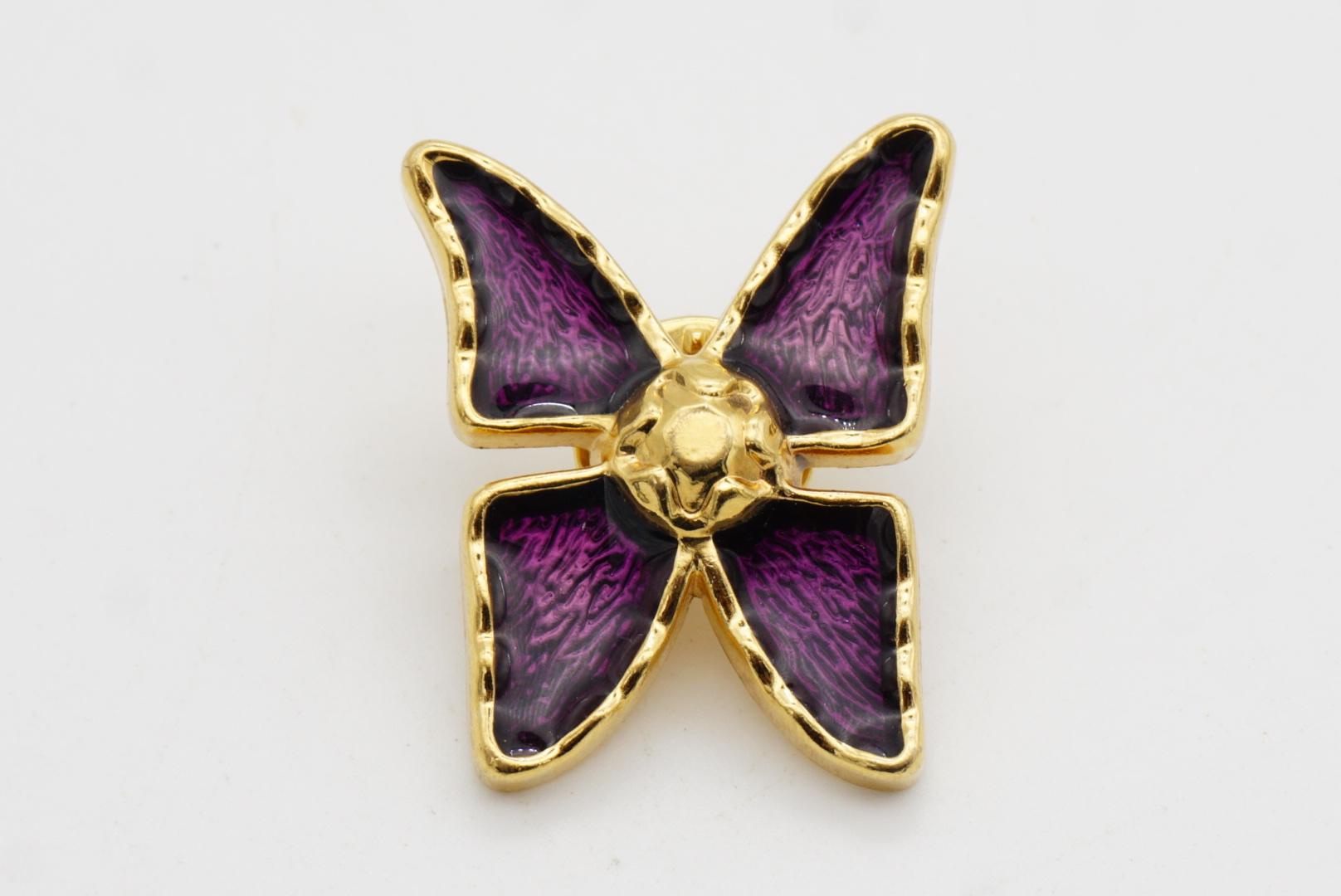 Yves Saint Laurent YSL Alfiler broche oro púrpura brillo mariposa vintage 1980 vivo en venta 2