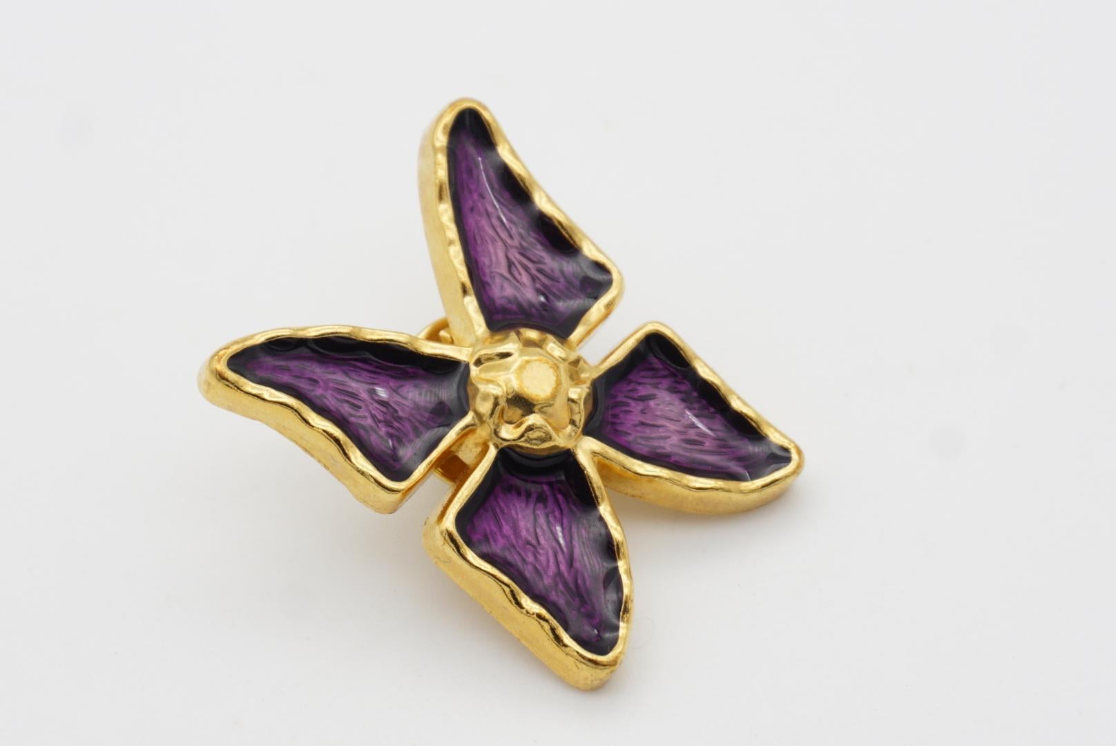 Yves Saint Laurent YSL Vintage 1980 Vivid Butterfly Glow Purple Gold Brooch Pin For Sale 3