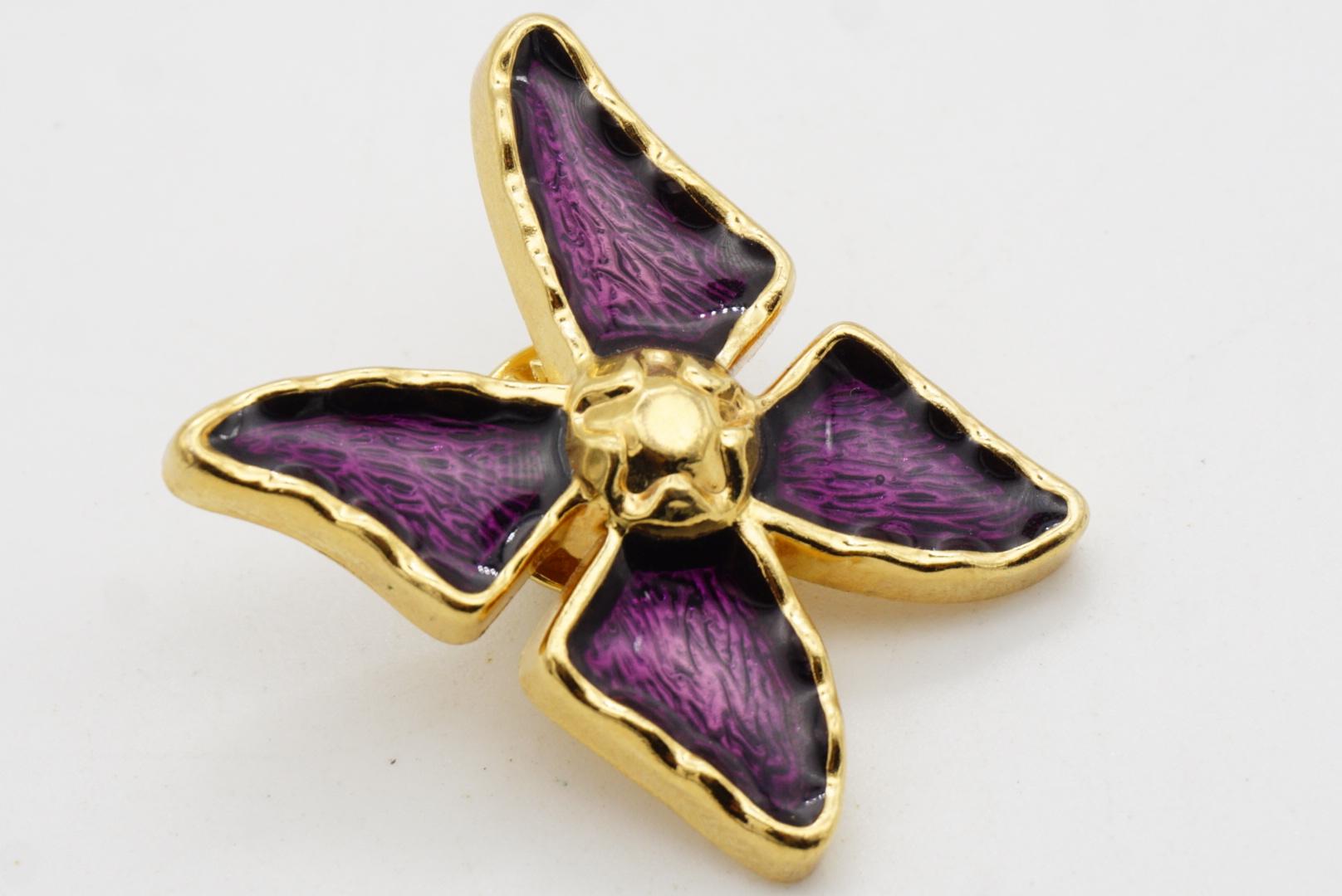 Yves Saint Laurent YSL Alfiler broche oro púrpura brillo mariposa vintage 1980 vivo en venta 3