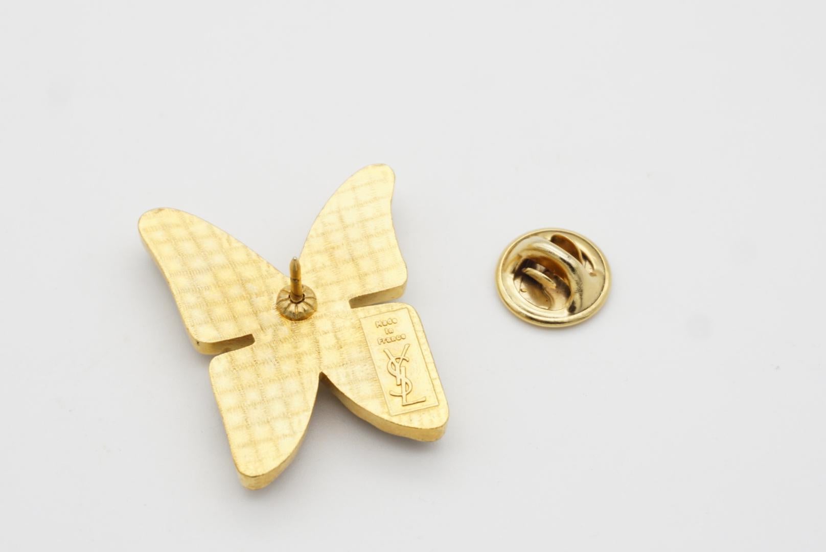 Yves Saint Laurent YSL Vintage 1980 Vivid Butterfly Glow Purple Gold Brooch Pin For Sale 4
