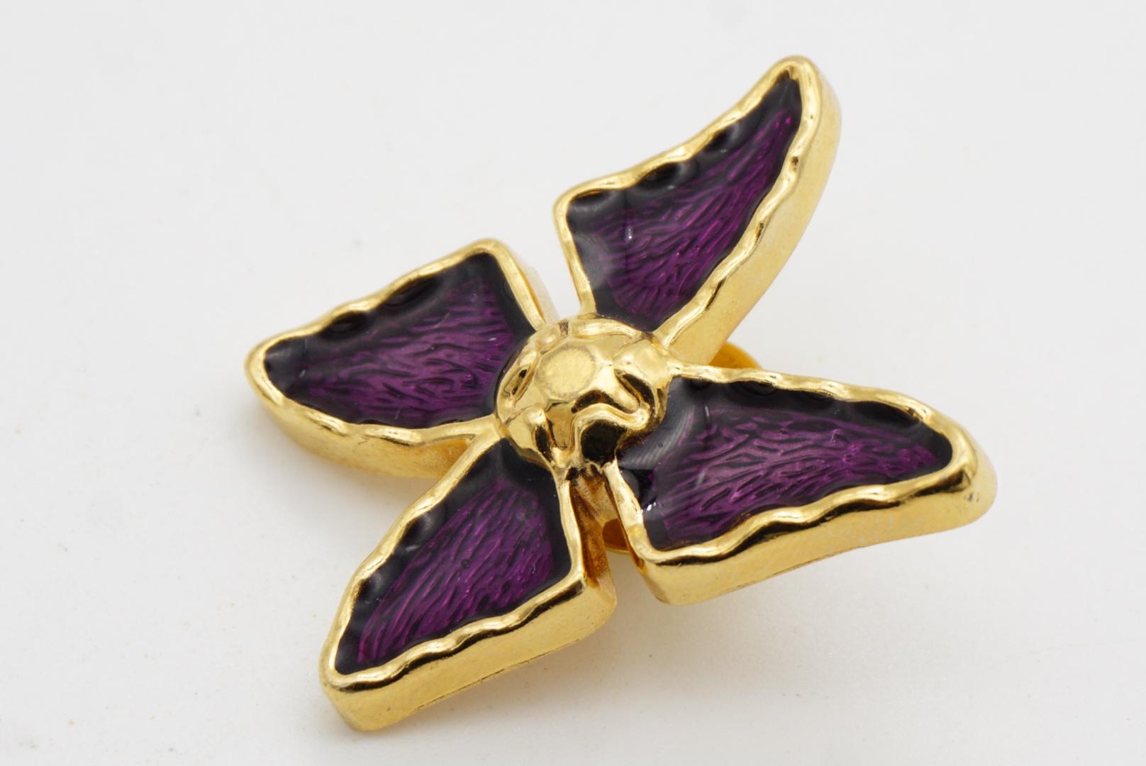 Yves Saint Laurent YSL Alfiler broche oro púrpura brillo mariposa vintage 1980 vivo en venta 4