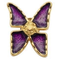 Yves Saint Laurent YSL Vintage 1980 Vivid Butterfly Glow Lila Gold Brosche Pin