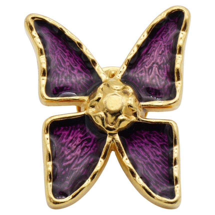 Yves Saint Laurent YSL Alfiler broche oro púrpura brillo mariposa vintage 1980 vivo en venta