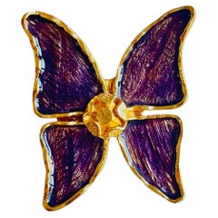 Yves Saint Laurent YSL Vintage 1980s Large Gold Purple Enamel Butterfly Brooch