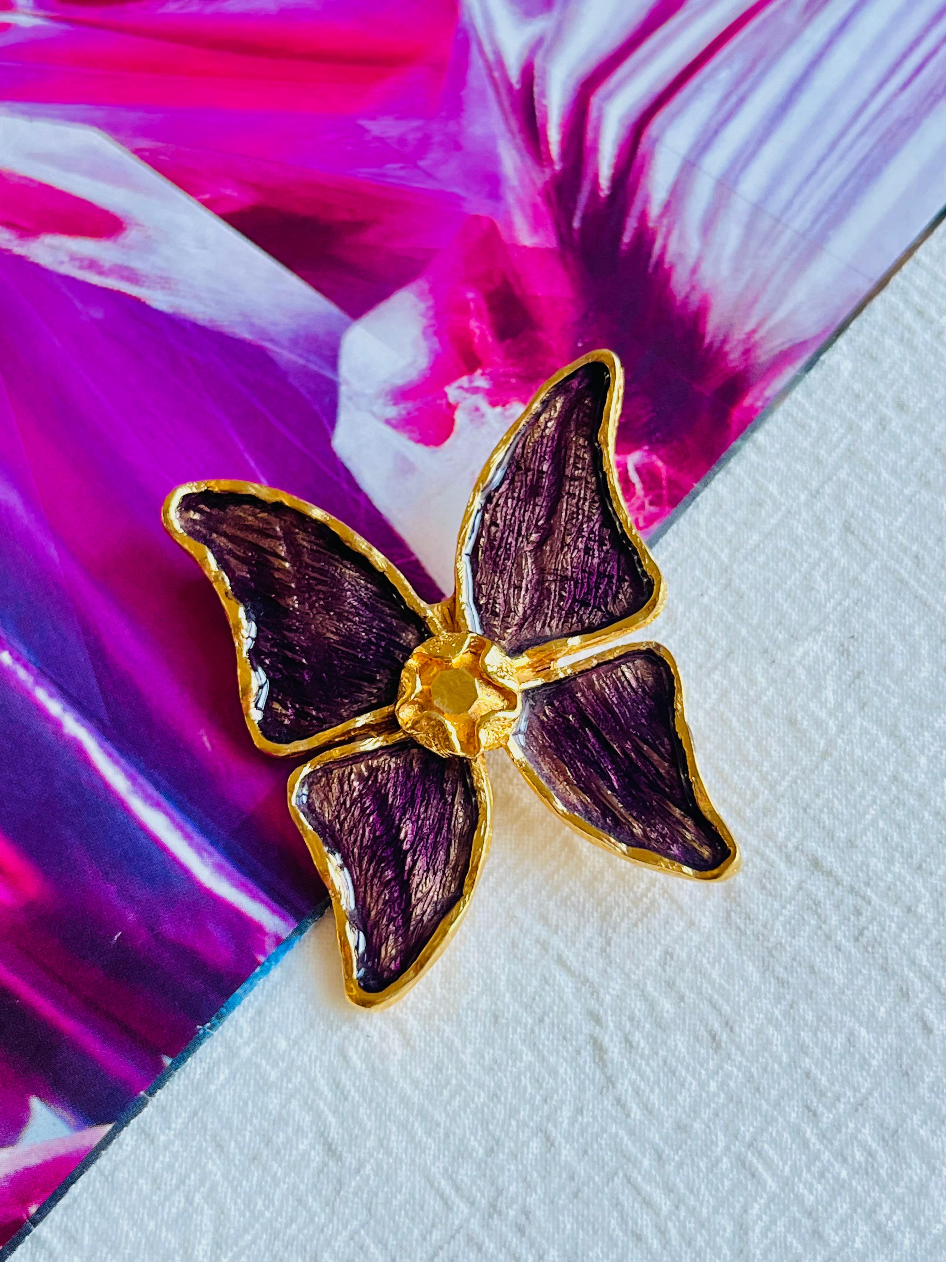 Art Deco Yves Saint Laurent YSL Vintage 1980s Large Purple Enamel Butterfly Gold Brooch