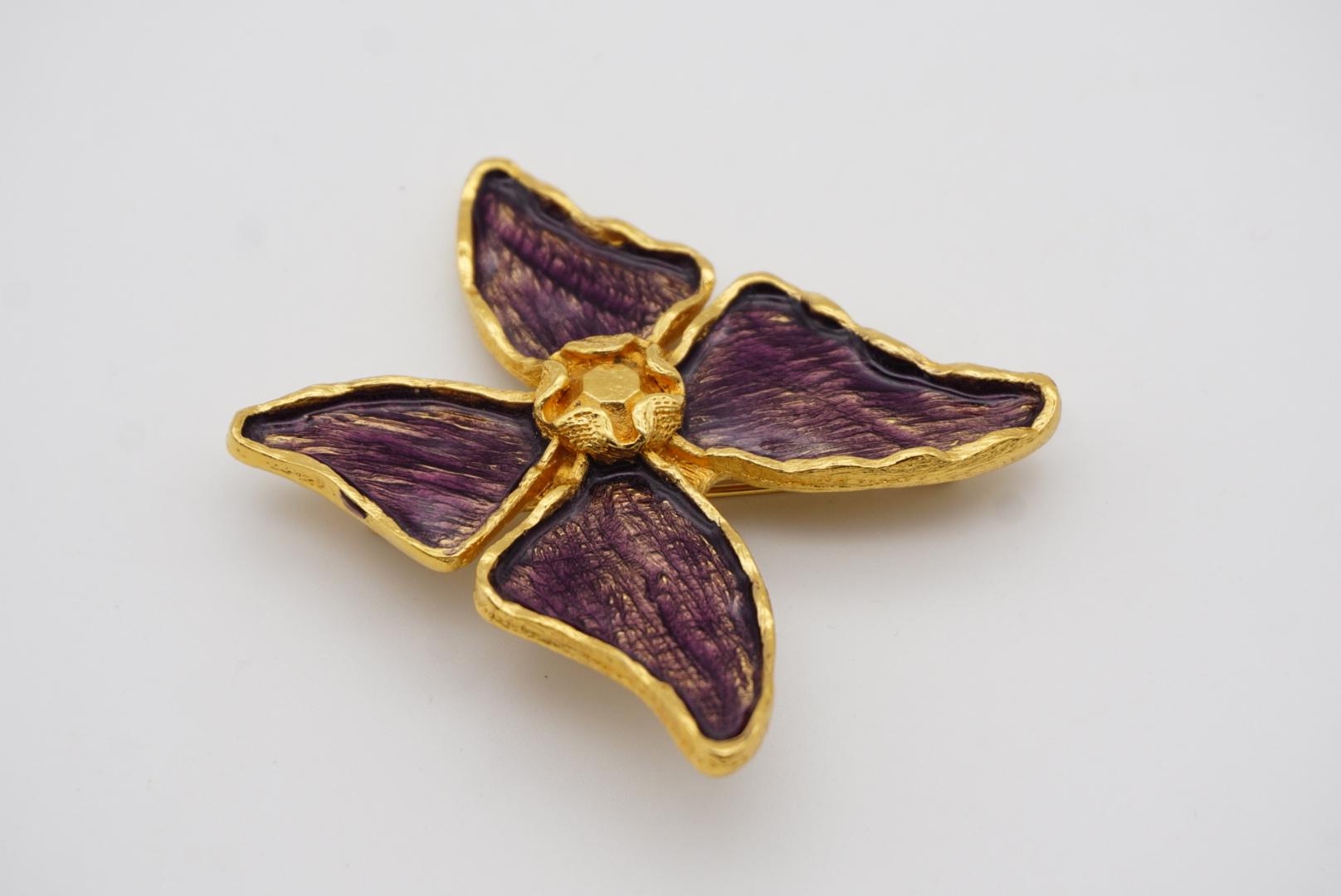Yves Saint Laurent YSL Vintage 1980s Large Purple Enamel Butterfly Gold Brooch  For Sale 1