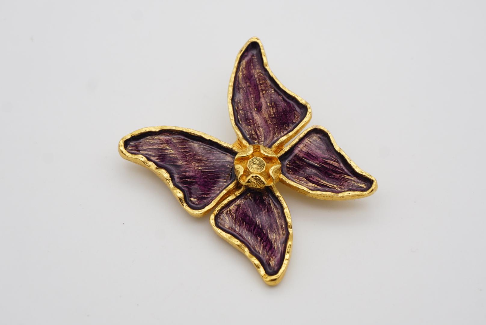 Yves Saint Laurent YSL Vintage 1980s Large Purple Enamel Butterfly Gold Brooch 2