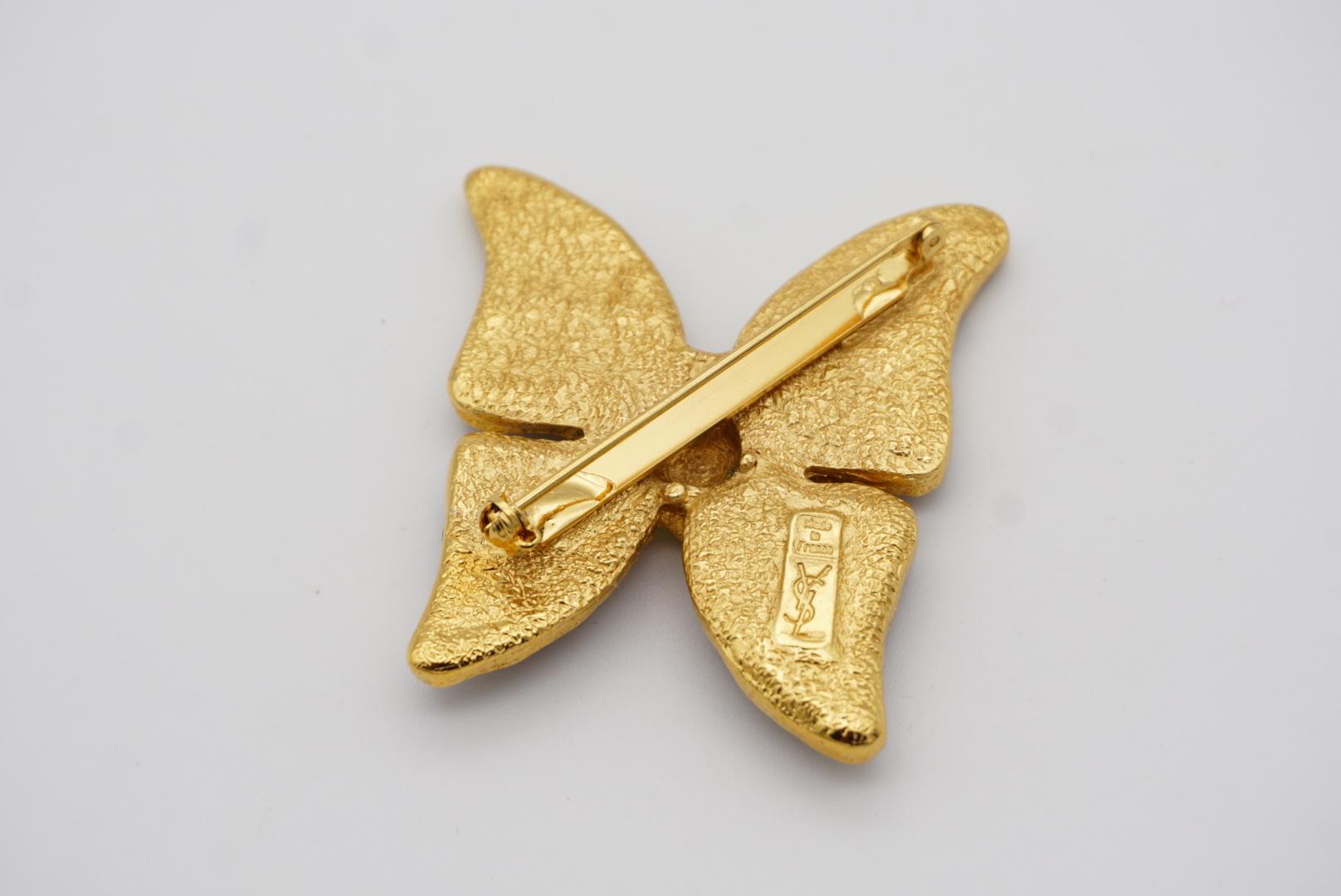 Yves Saint Laurent YSL Vintage 1980s Large Purple Enamel Butterfly Gold Brooch 4