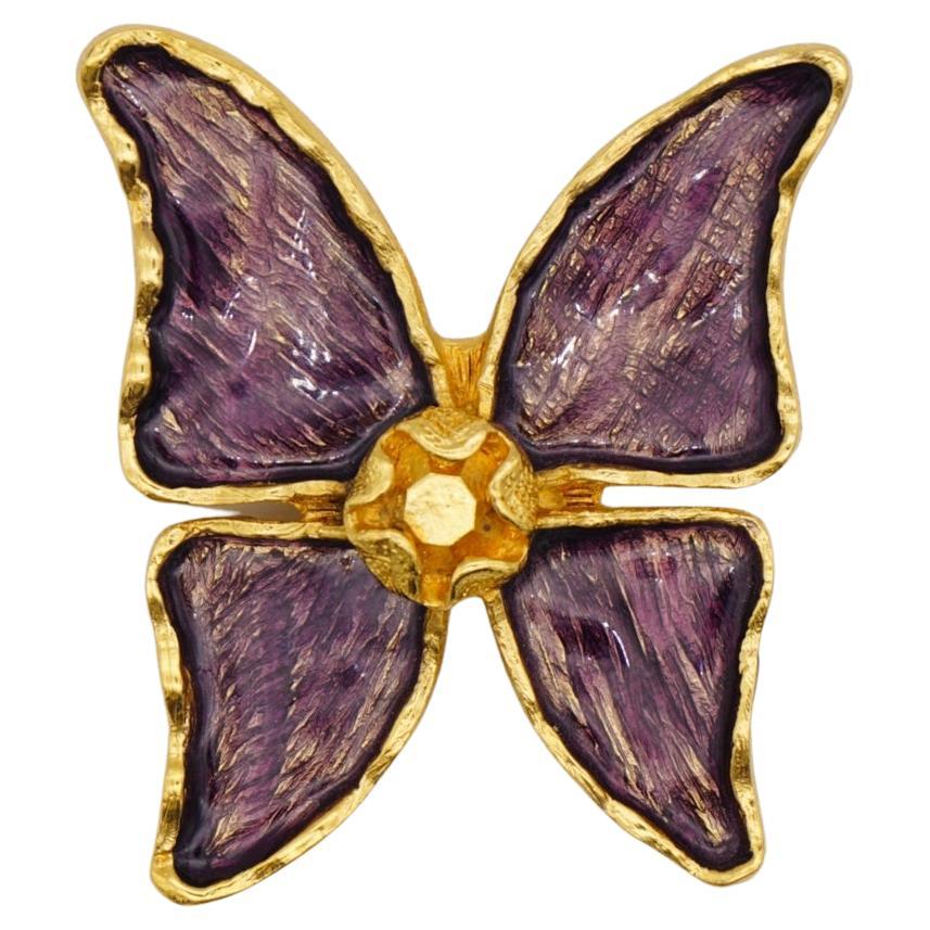 Yves Saint Laurent YSL Vintage 1980s Large Purple Enamel Butterfly Gold Brooch 