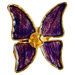 Yves Saint Laurent YSL Vintage 1980s Large Purple Enamel Butterfly Gold Brooch