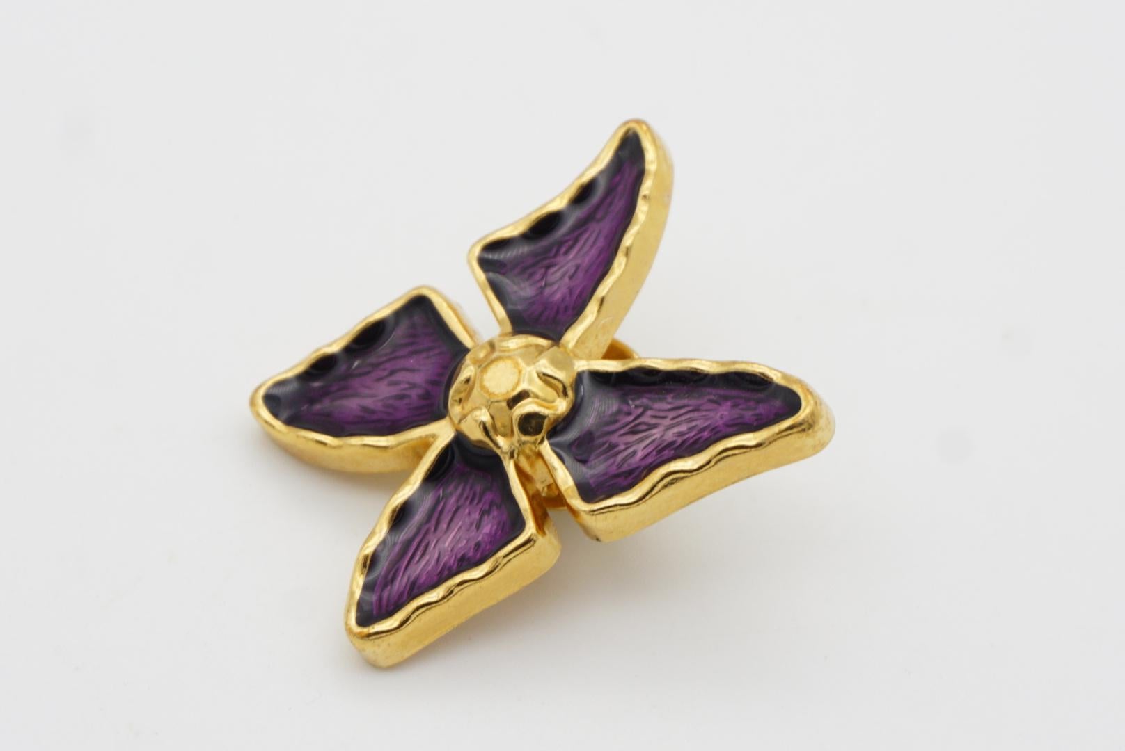 YVES SAINT LAURENT YSL Vintage 1980s Purple Enamel Butterfly Gold Pin Brooch In Excellent Condition In Wokingham, England
