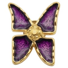 Yves Saint Laurent YSL Vintage 1980s Vivid Purple Enamel Butterfly Pin Brooch