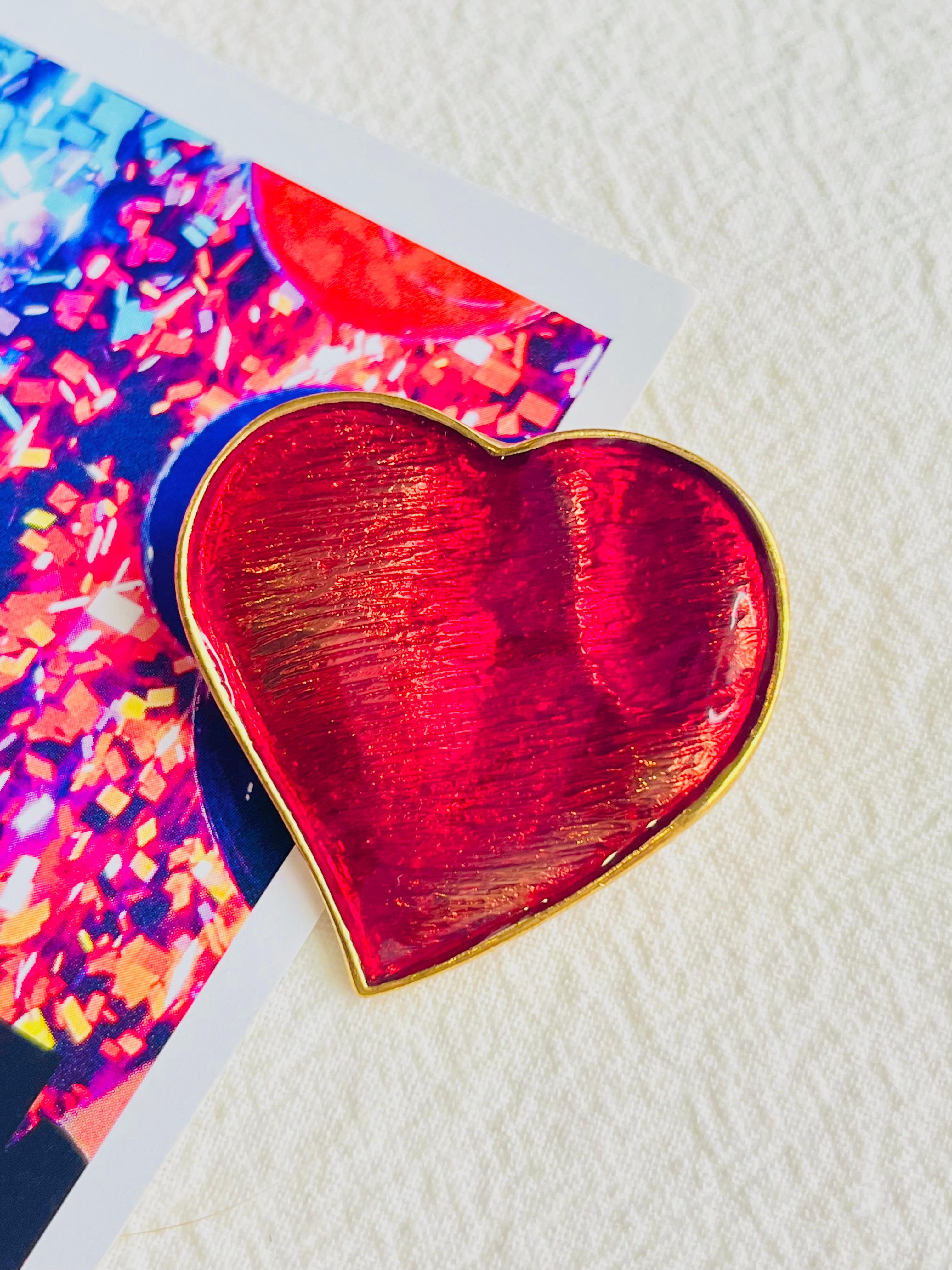 Art Deco Yves Saint Laurent YSL Vintage 1990s Large Ripple Red Heart Love Brooch Pendant