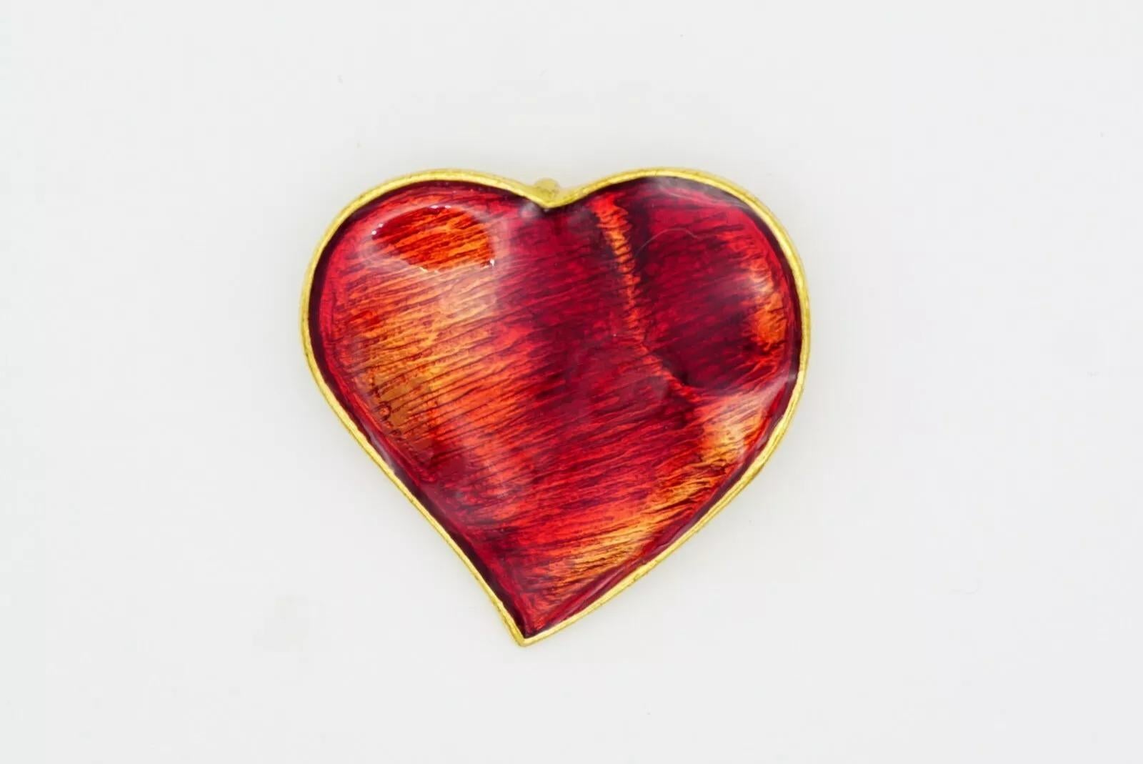 Yves Saint Laurent YSL Vintage 1990s Large Ripple Red Heart Love Brooch Pendant 3