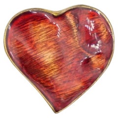 Yves Saint Laurent YSL Vintage 1990s Large Ripple Red Heart Love Brooch Pendant