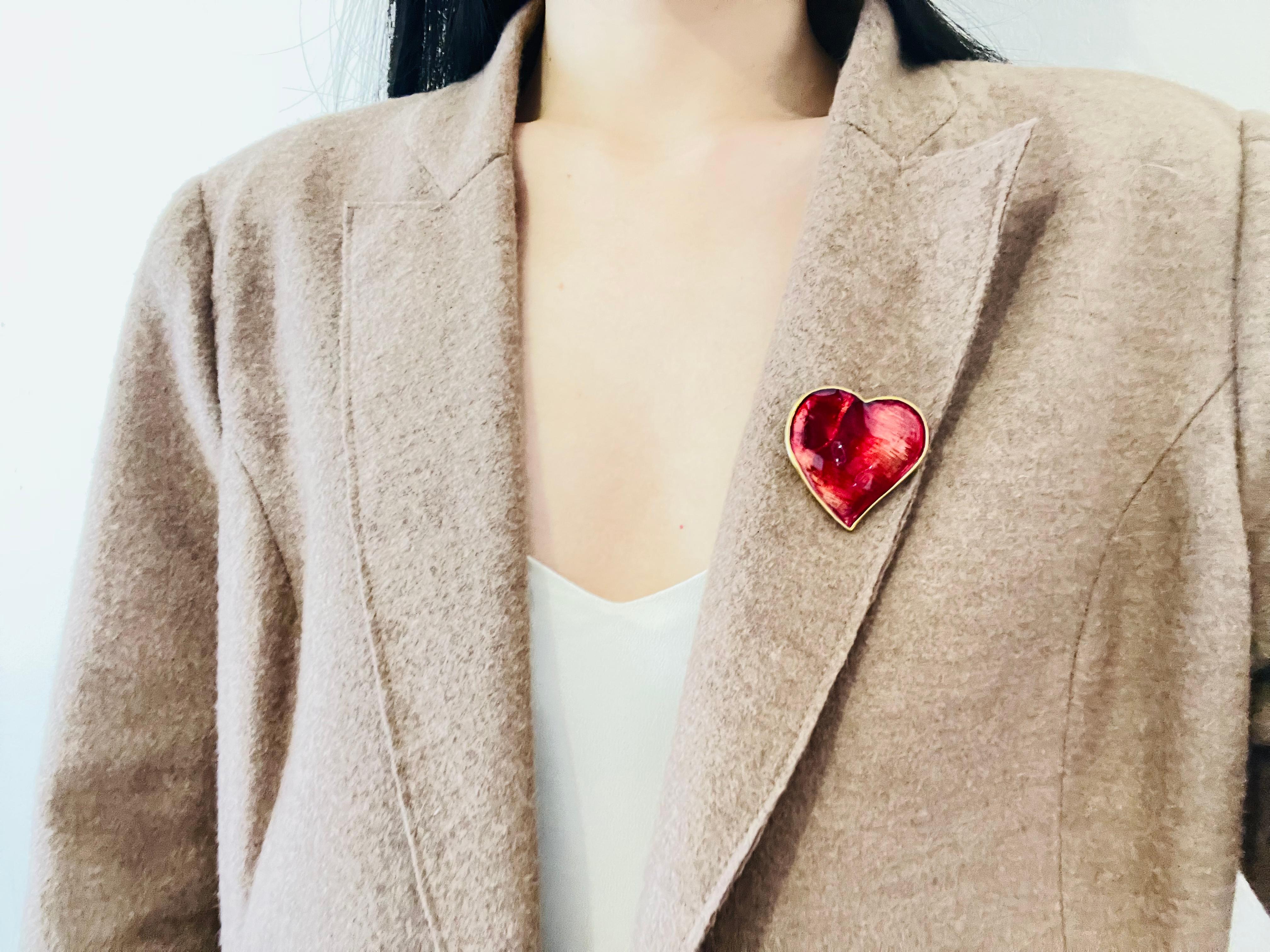 Women's or Men's Yves Saint Laurent YSL Vintage 1990s Red Heart Enamel Love Pendant Brooch Pin