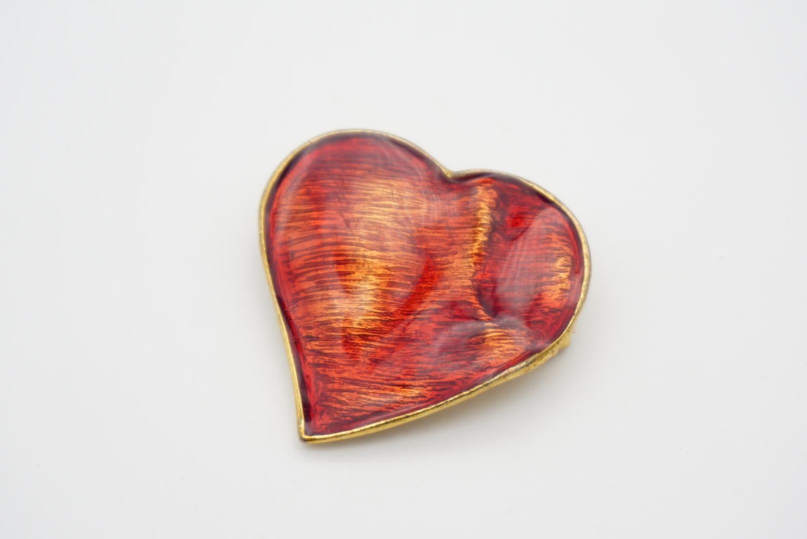 Yves Saint Laurent YSL Vintage 1990s Red Heart Enamel Love Pendant Brooch Pin 1