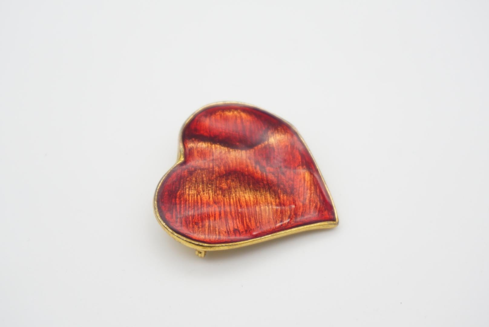 Yves Saint Laurent YSL Vintage 1990s Red Heart Enamel Love Pendant Brooch Pin 2