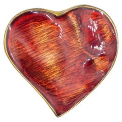 Yves Saint Laurent YSL Vintage 1990s Red Heart Enamel Love Pendant Brooch Pin
