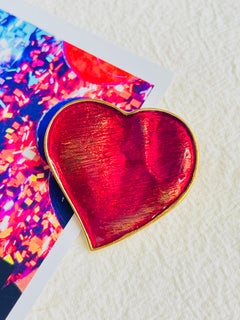 Yves Saint Laurent YSL Vintage 1990s Red Heart Enamel Love Pendent Brooch Pin