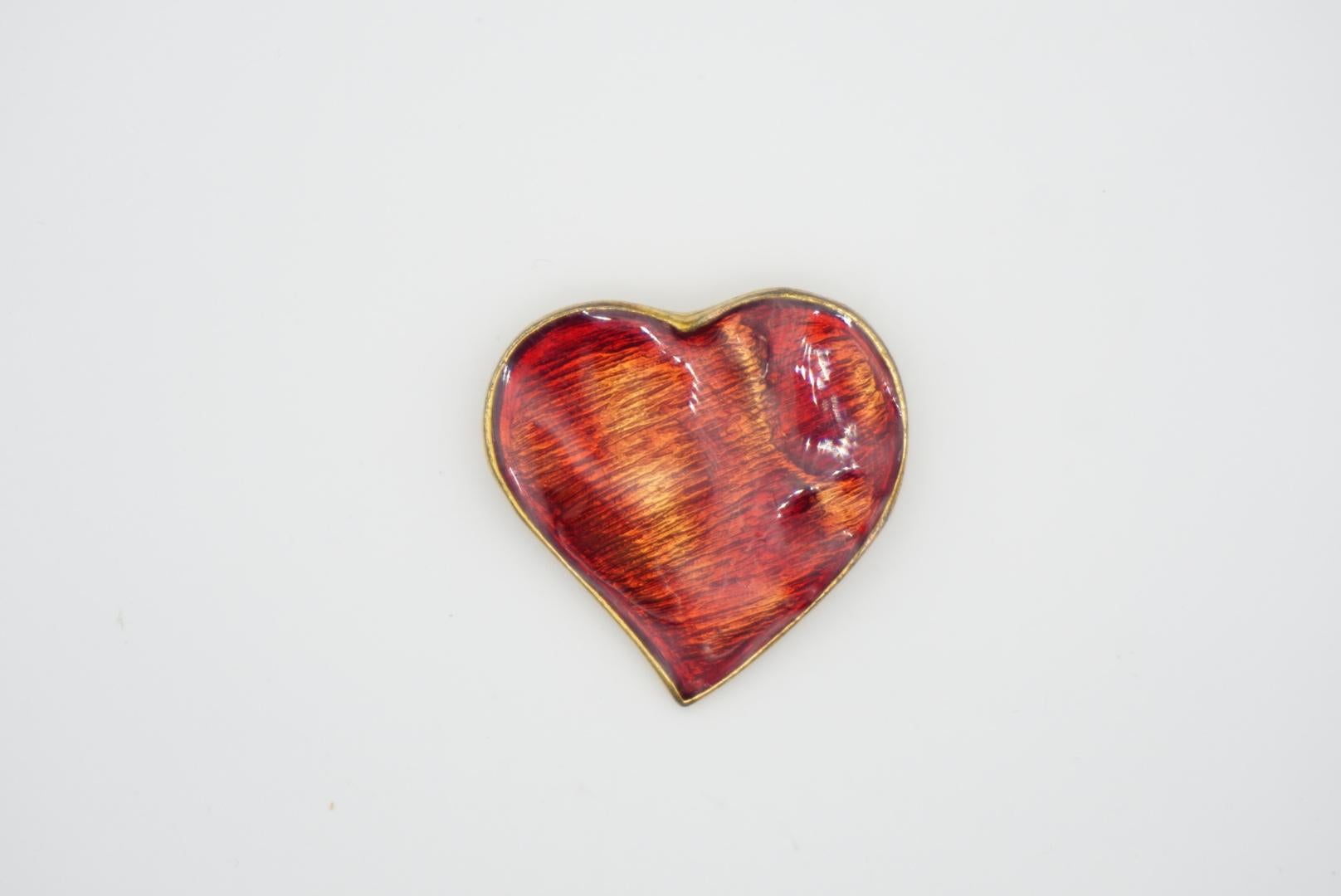 Yves Saint Laurent YSL Vintage 1990s Red Heart Enamel Love Pendent Brooch Pin For Sale 1