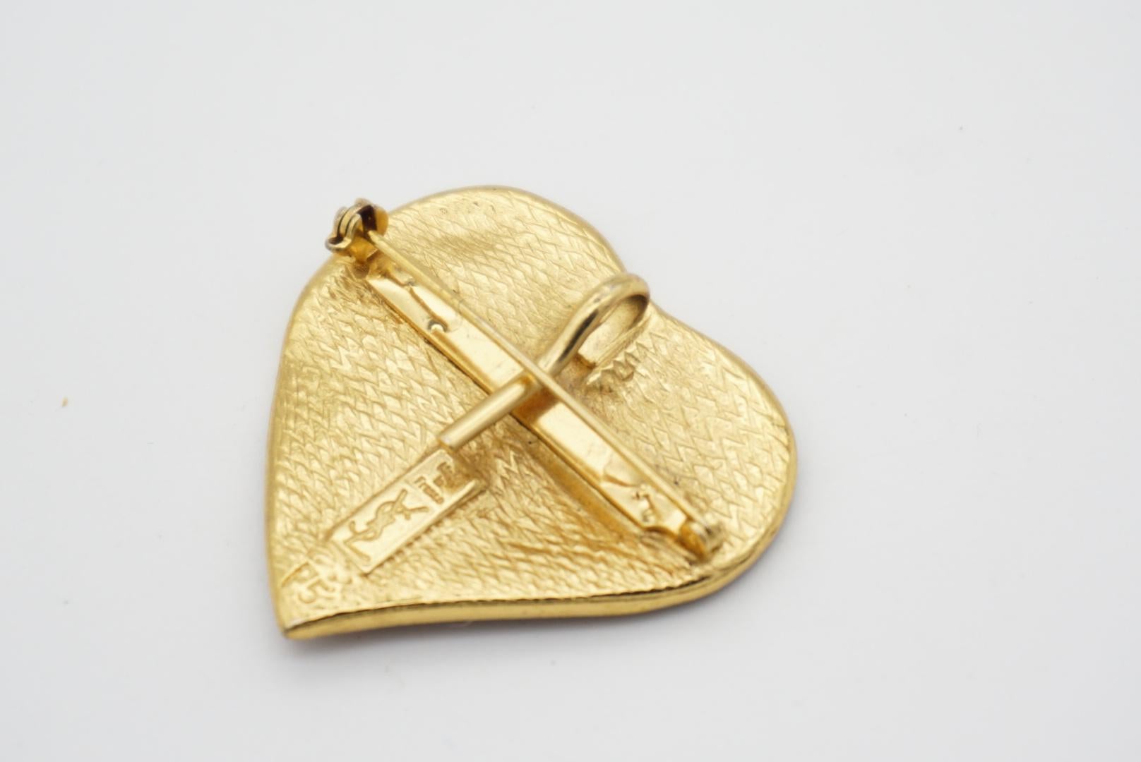 Yves Saint Laurent YSL Vintage 1990s Red Heart Enamel Love Pendent Brooch Pin For Sale 4