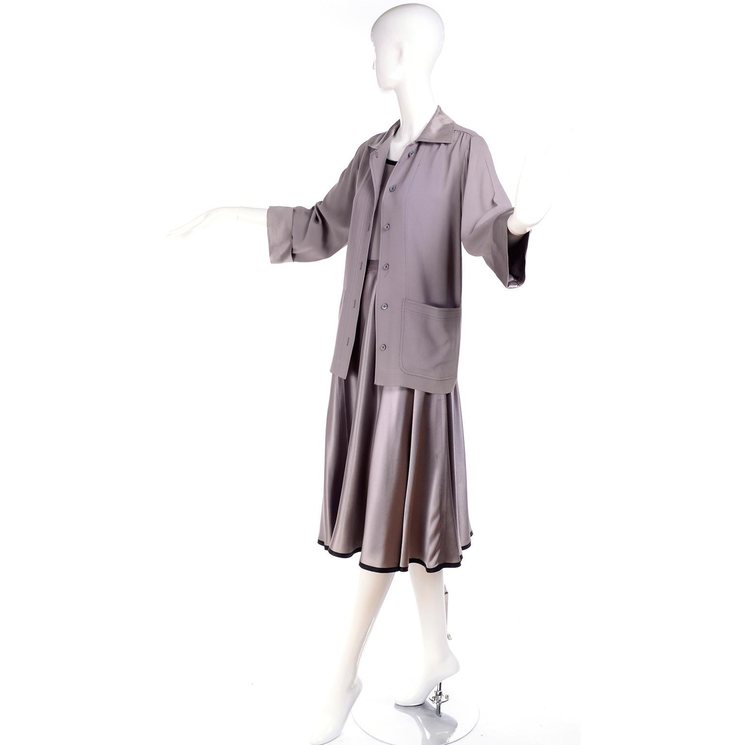 Gray Yves Saint Laurent YSL Vintage 3 pc Purple Skirt Blouse & Jacket Suit