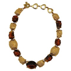 YVES SAINT LAURENT Collier pépite de résine ambrée vintage YSL