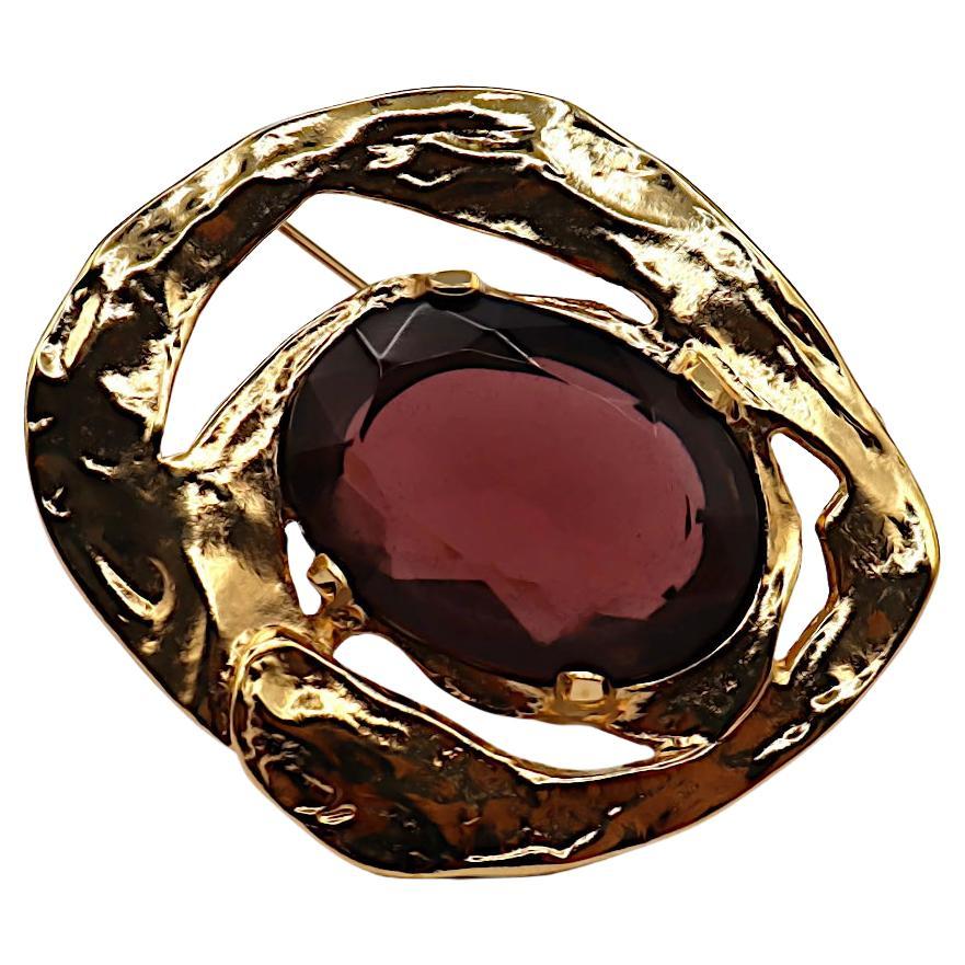 YVES SAINT LAURENT YSL Vintage Amethyst Crystal Brooch For Sale