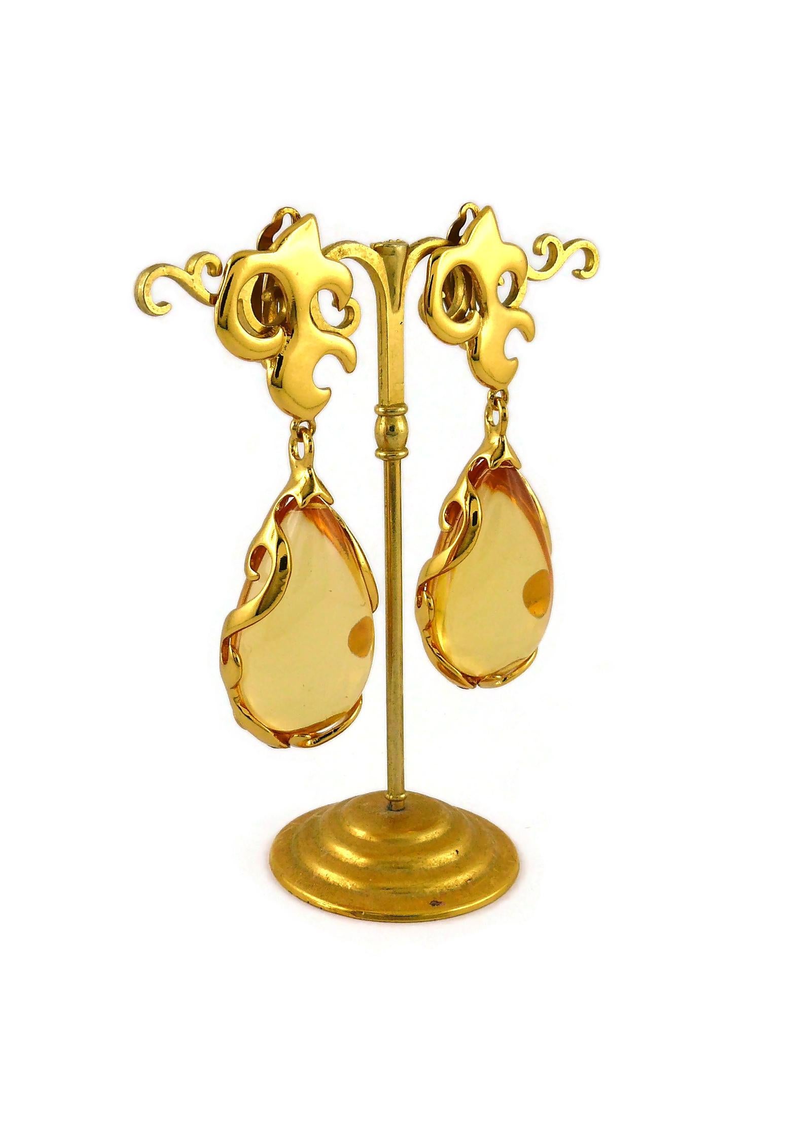 Boucles d'oreilles pendantes Yves Saint Laurent YSL Arabesques vintage Excellent état - En vente à Nice, FR