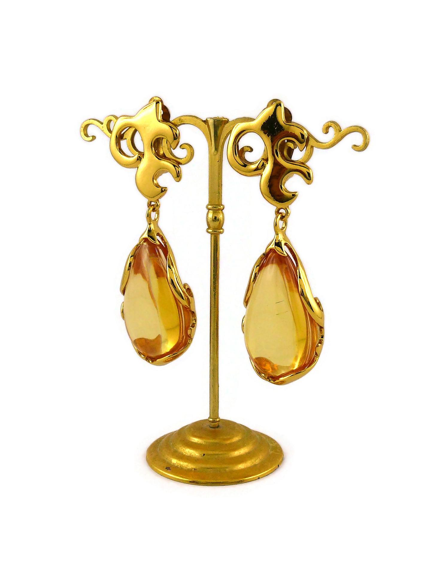 Boucles d'oreilles pendantes Yves Saint Laurent YSL Arabesques vintage en vente 1