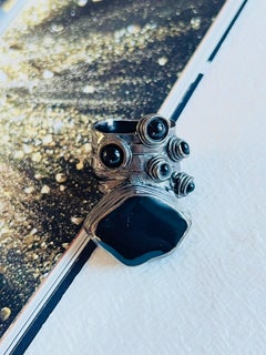 Yves Saint Laurent YSL Vintage Arty Dots Black Silver Statement Cocktail Ring