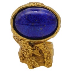 Yves Saint Laurent YSL Vintage Arty Gold Lapis Blue Cabochon Cocktail Ring US 7