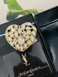 Yves Saint Laurent YSL Vintage Arty Heart Love Shining Clear Crystals Brooch