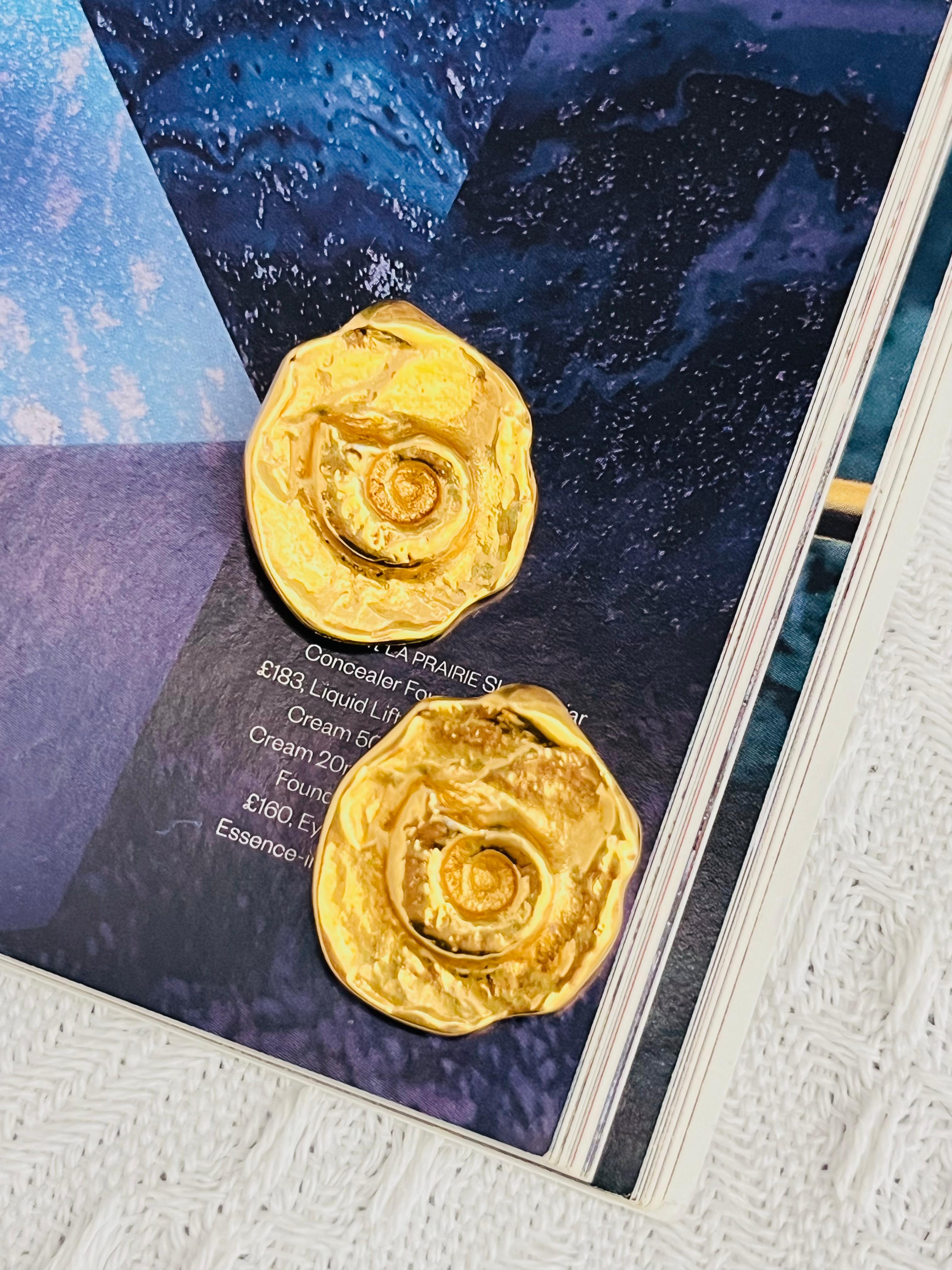 Art Deco Yves Saint Laurent YSL Vintage Arty Spiral Fossil Ammonites Shell Clip Earrings