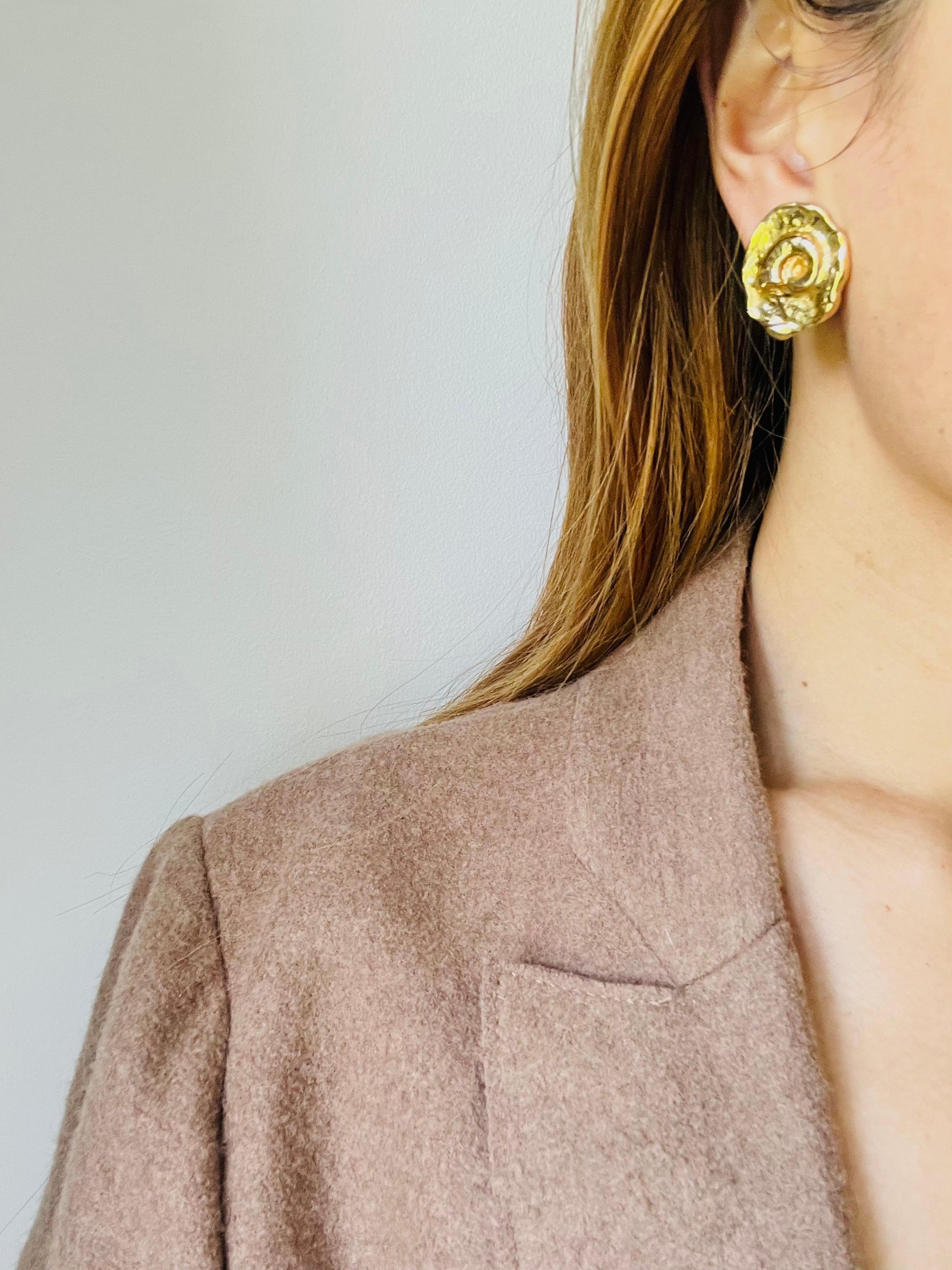 Yves Saint Laurent YSL Vintage Arty Spiral Fossil Ammonites Shell Clip Earrings 1