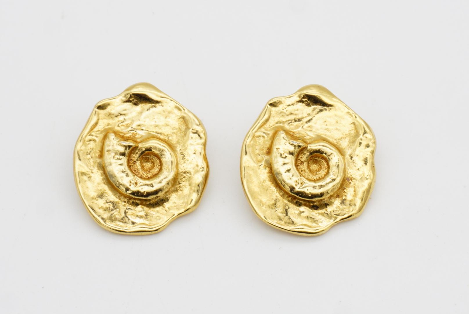 Yves Saint Laurent YSL Vintage Arty Spiral Fossil Ammonites Shell Clip Earrings 2